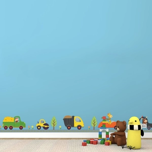 Cartoon vehicle wall stickers with trucks and cars for children's room decoration