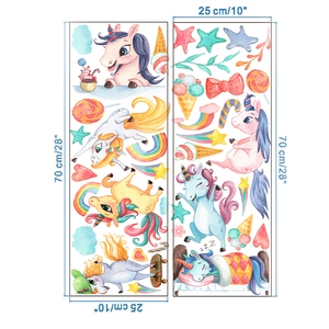 Nordic cartoon unicorn wall stickers set with rainbows and stars for kids' bedroom decor