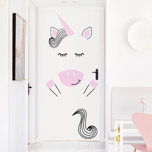 Nordic minimalist unicorn door sticker for kids bedroom with cute cartoon eyelashes