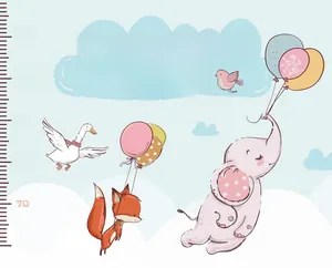 Detail of cartoon balloon animals height chart showing 60cm to 110cm measurement scale