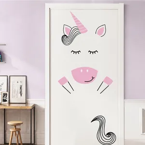Minimalist unicorn wall sticker with pink horn for kids bedroom and nursery door decor