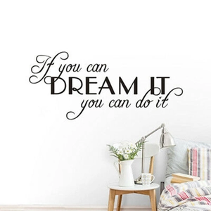 Inspirational 'DREAM IT' quote wall sticker in black matte for bedroom or office decor