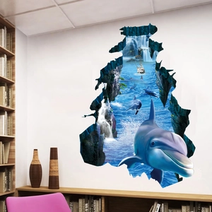 3D Ozean Delphin Wandaufkleber mit Mauerdurchbruch-Effekt für Wohn- und Schlafzimmer