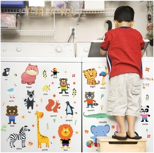 Cartoon animal wall stickers set featuring lion and giraffe for kids room decor