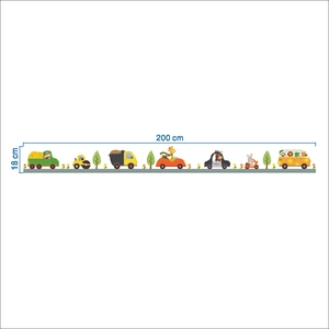 Cartoon animal cars wall border sticker for kids room decoration, 200cm x 18cm long