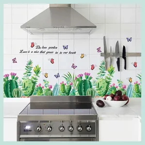 Cactus Succulent Wall Sticker Waterproof PVC Butterfly Plant Decor For Living Room Bedroom Bathroom Kitchen Home Decoration
