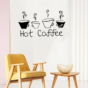 Detail of Hot Coffee wall decal stickers showing modern black PVC art in a living room