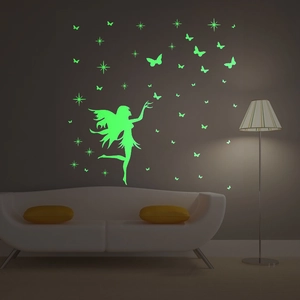 Sticker Mural Brille Dans Le Noir Fée Papillon Étoiles Lumineux PVC Autocollants Muraux Pour Chambre d'Enfant Salon Décoration