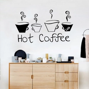 Modern minimalist black hot coffee cups wall decal for kitchen and cafe wall decoration
