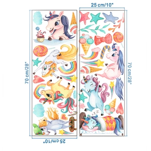 Aquarell Einhorn und Regenbogen Wandtattoo fürs Kinderzimmer, zwei Bögen 25x70cm Aufkleber