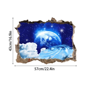 Detailed 3D cosmic wall sticker featuring earth and starry sky within cracked wall effect