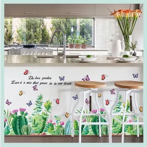 Modern cactus wall decals with succulent plants and colorful butterflies for home decor