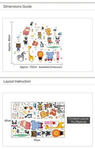 Cartoon animal wall stickers with giraffe and lion for kids room 60x90cm layout