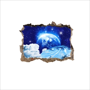 3D celestial wall sticker featuring a cosmic planet through a broken wall visual effect