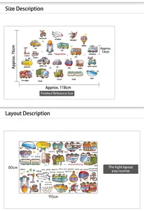 Cartoon transportation wall decals with airplane and car patterns for kids' room decor