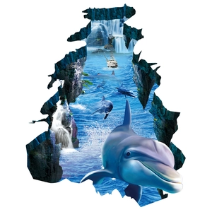 3D Wandaufkleber Ozean mit Delfinen und Wasserfall Effekt für Wohnzimmer und Schlafzimmer