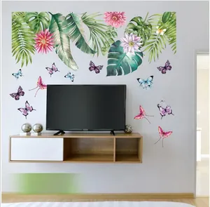 Tropical wall stickers with palm leaves and butterflies for living room wall decor
