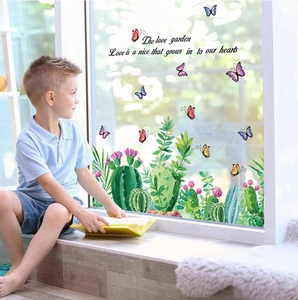 Modern cactus and butterfly wall stickers for living room decor with inspirational slogan