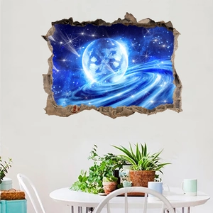 3D cracked wall space planet wall sticker for modern living room bedroom decor