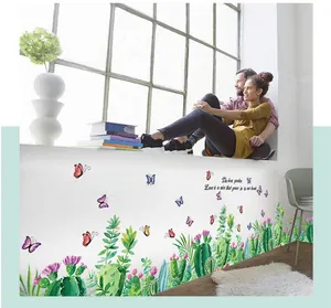 Modern cactus and succulent wall stickers with butterfly and garden quote on white wall