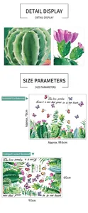 Modern Nordic cactus and butterfly wall sticker set with watercolor artistic design