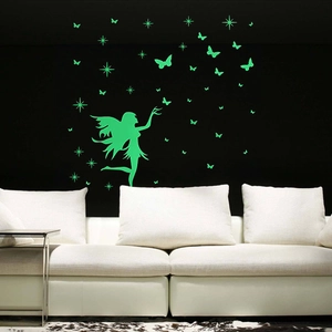Stickers muraux phosphorescents avec fée et papillons pour chambre d'enfant