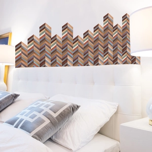 Sticker mural 3D rétro motif chevrons colorés grain de bois pour décor de chambre
