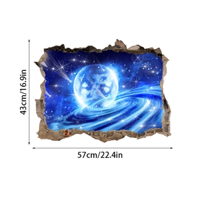 3D outer space wall decal with dimensions 57x43cm showing planets and broken wall effect