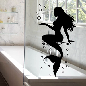 Mermaid Silhouette Wall Sticker Waterproof PVC Decal For Bathroom Living Room Bedroom Home Decorative Mermaid Wall Art Bubbles Mural