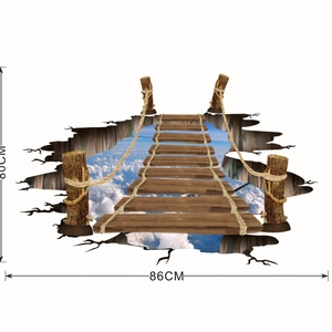 3D Realistischer Holzbrücke Bodenaufkleber mit Abgrund-Ansicht für Dekor 86x80cm