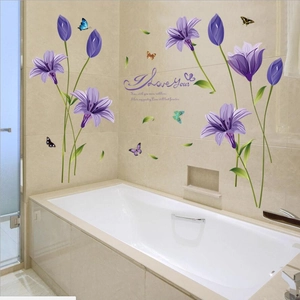 Stickers muraux de lys bleus avec papillons et citation I Love You pour le salon