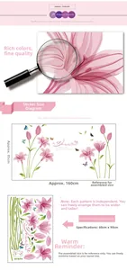 Detail showing blue lily wall stickers with butterflies and floral motifs for decor