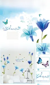 Detailed blue lily and butterfly wall stickers with elegant cursive I love you quote