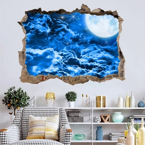 3D cracked wall sticker with dreamlike space and starry night sky for home wall decor