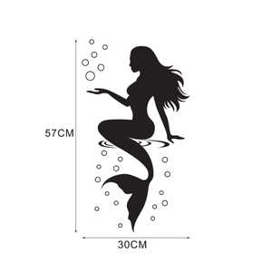 Detail view of mermaid wall sticker silhouette with dimensions 57cm by 30cm