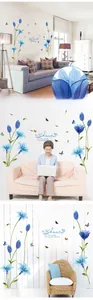 Blue lily and butterfly wall stickers applied in a modern living room and home office