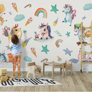 Unicorn wall stickers set with rainbows and stars for a cozy children room decoration