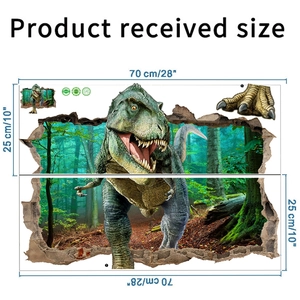 Spécifications de taille pour sticker mural 3D T-Rex avec dimensions 70x50 cm