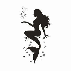 Elegant mermaid silhouette wall sticker with bubbles and water ripples for home decor