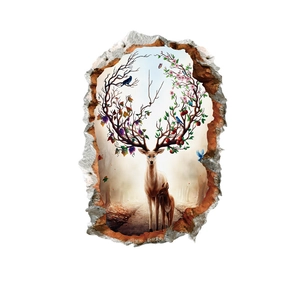 3D wall sticker featuring a forest deer with branching antlers of flowers and birds