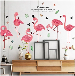 Nordic minimalist pink flamingo wall stickers with tropical leaves for living room decor