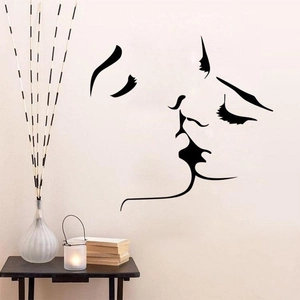 Modern Minimalist Black PVC Kissing Couple Wall Sticker Romantic Abstract Line Art Mural For Living Room Bedroom Home Decor