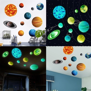 Solar System Glow In The Dark Wall Stickers Luminous PVC Planets Wall Decals Removable Waterproof Space Decor For Kids Room Bedroom