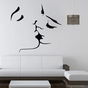Minimalist black PVC wall sticker featuring an abstract romantic kissing couple silhouette