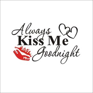 Always Kiss Me Goodnight wall decal featuring red lip print and two interlocking hearts