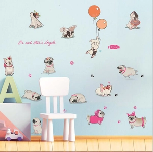 Cartoon French Bulldog Pug Dog Wall Stickers Waterproof PVC DIY Decals For Kids Room Bedroom Porch Decoration Modern Wall Art