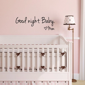 Good night Baby Mom handwritten wall decal for nursery room decor with heart design