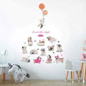 Cartoon dog wall decals with balloons and donuts for children's room decoration
