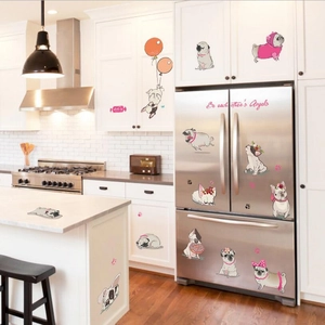 Cartoon dog wall stickers with pug and bulldog patterns for kitchen and cabinet decor