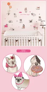 Detail of cartoon French Bulldog wall stickers with Be each other's Angels text decor